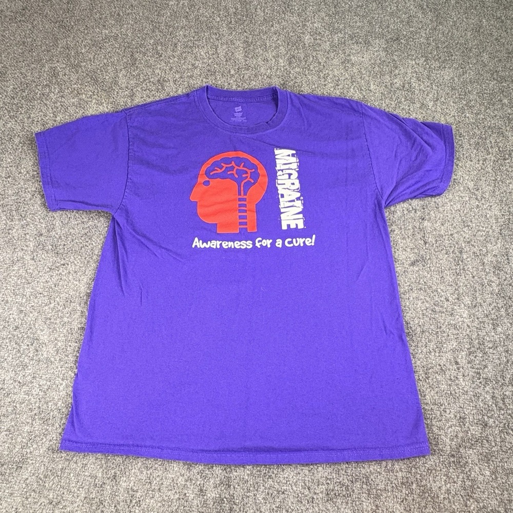 Migraine Awareness T-Shirt Purple Large ComfortSoft Hanes Cure Advocacy Graphic